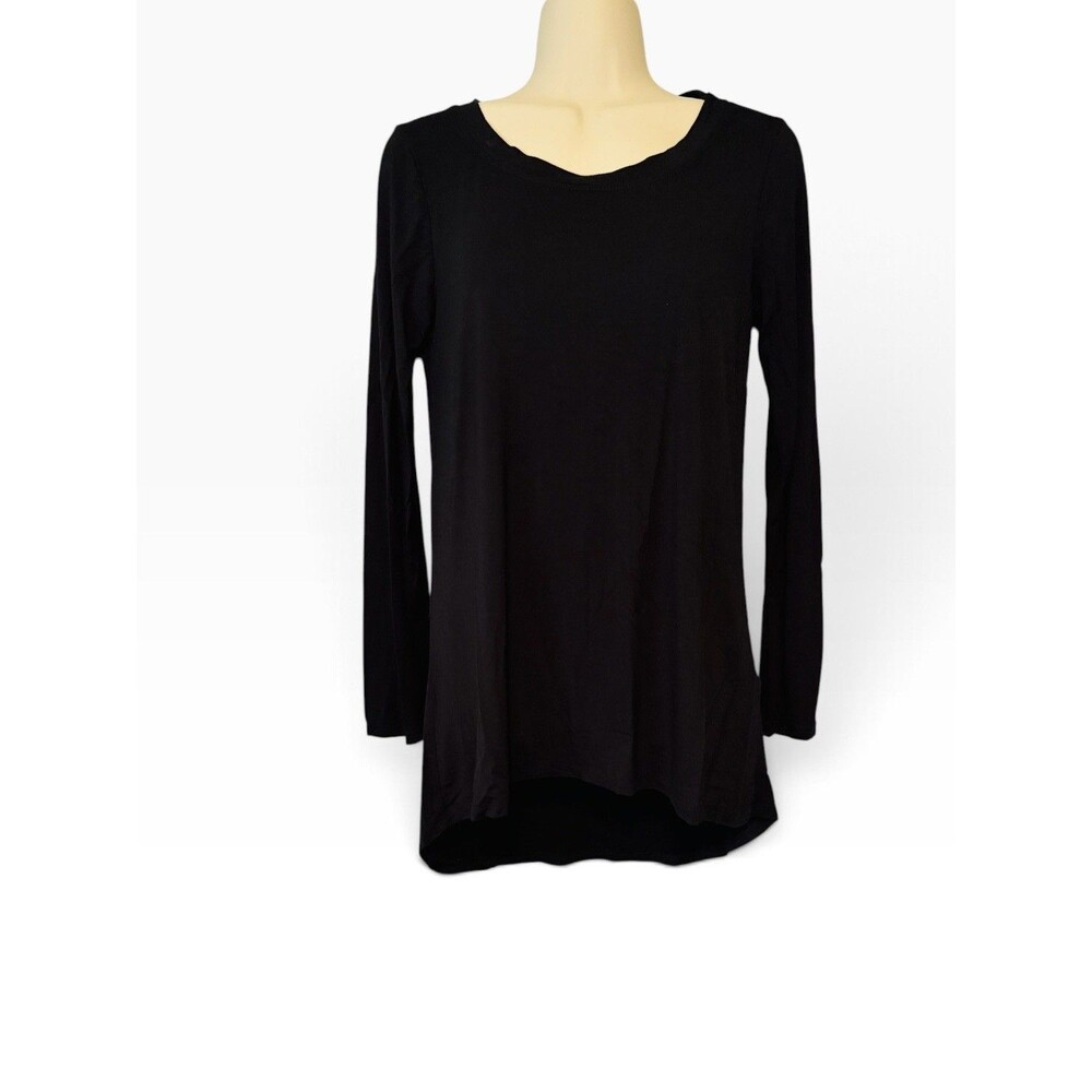 Cupio Women’s Sz Sm Black Stretch Tunic Style Long Sleeve Top Asymmetrical Hem